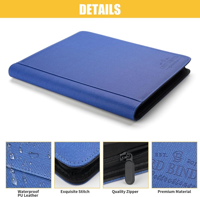 CARDBINDER Toploader Binder,Toploader Hard Cases, 9-Pocket Pages Sleeves Hold up 288 Cards.Toploader Card Binder with Sleeves for “3×4” rigid，Card Holder(blue) - Image 3